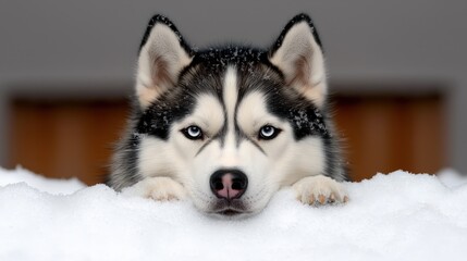 Siberian Husky Dog Portrait in Snow   Winter Pet Photography