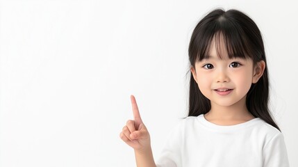 Asian kid girl pointing finger