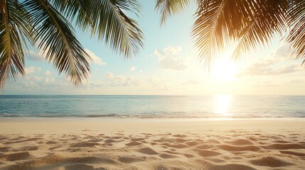 31 Tropical sun shining brightly over a palmlined beach, warm weather, summer vibes