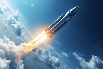 A Striking Visual of a Rocket Launching into the Vast Sky, Signifying Innovation and the Spirit of Exploration