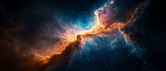 Fototapeta premium stunning cosmic scene showcasing vibrant colors and intricate patterns in nebula, filled with stars and celestial phenomena, evoking sense of wonder and exploration