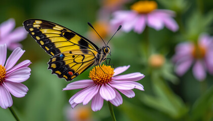 Obraz premium A butterfly is sitting on a yellow flower