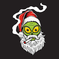 Alien head with santa hat smoking