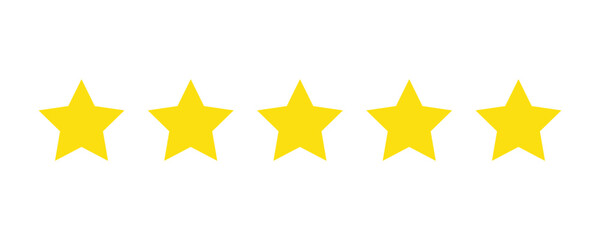 Five stars customer product review icon. yellow 5 star rating feedback for website, app, design with white background.