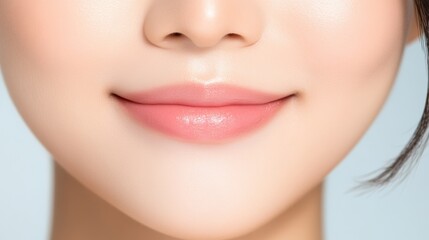 Obraz premium Close-up of a woman's smile highlighting natural beauty and healthy skin.
