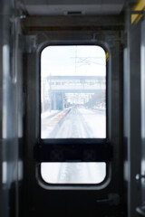 The scenery outside the train window in Hokkaido, Japan in winter