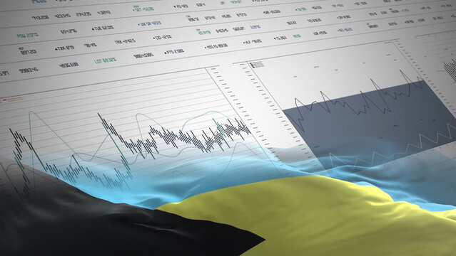 Bahamas flag - Waving flag on report analytics data statement - Powered by Adobe