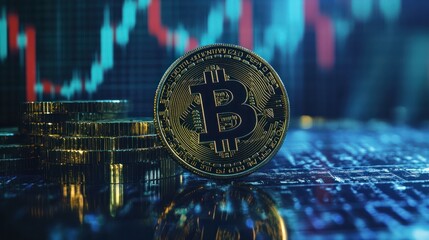 Business virtual screen graph chart digital technology and trader online trading investment in stock market for cryptocurrency money and bitcoins using data in blockchain. 3D illustration banner.