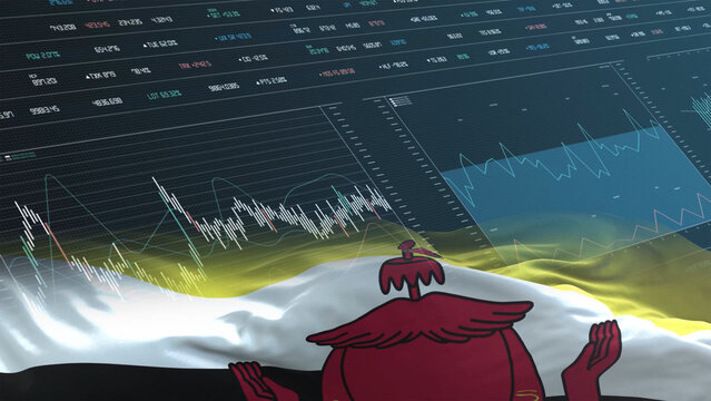 Brunei flag - Waving flag on report analytics data statement