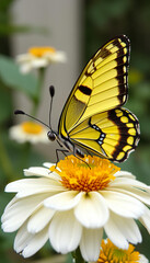 Fototapeta premium A butterfly is sitting on a pink flower