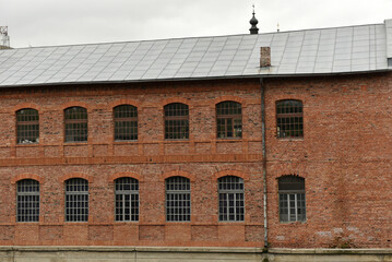 Old red brick building facade