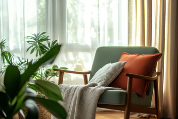 Living room with a light-filled reading nook and a comfortable armchair