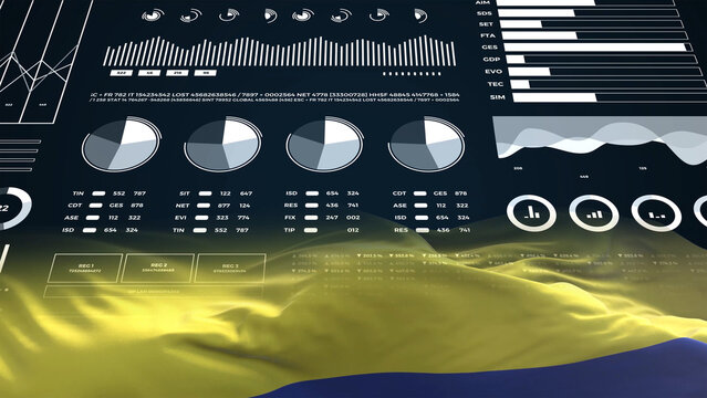 Colombia flag - Waving flag on report analytics data statement - Powered by Adobe