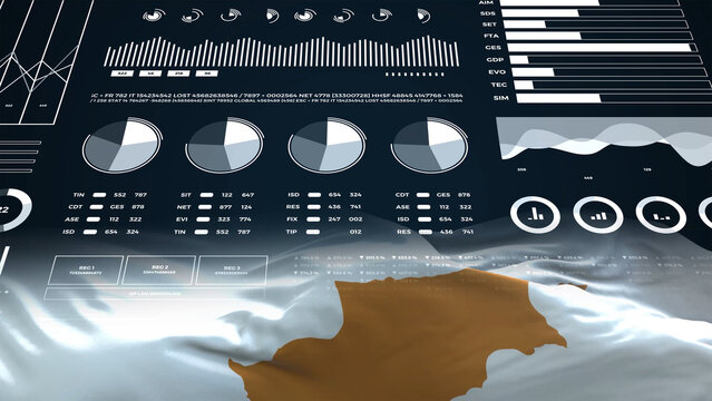 Cyprus flag - Waving flag on report analytics data statement