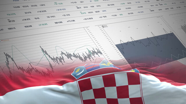 Croatia flag - Waving flag on report analytics data statement - Powered by Adobe