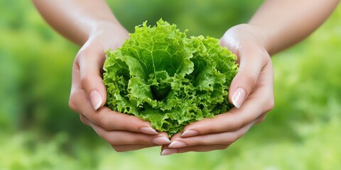 Fresh Green Lettuce Held by Woman s Hands   Healthy Eating Concept