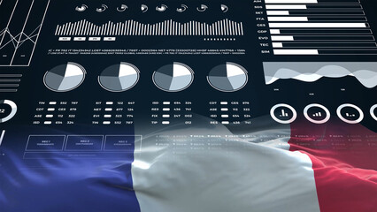 France flag - Waving flag on report analytics data statement