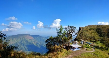 Mountains, sky, bright sunshine, tourist attractions Khao San Nok Wua, Kanchanaburi, Thailand, nature wallpaper.
