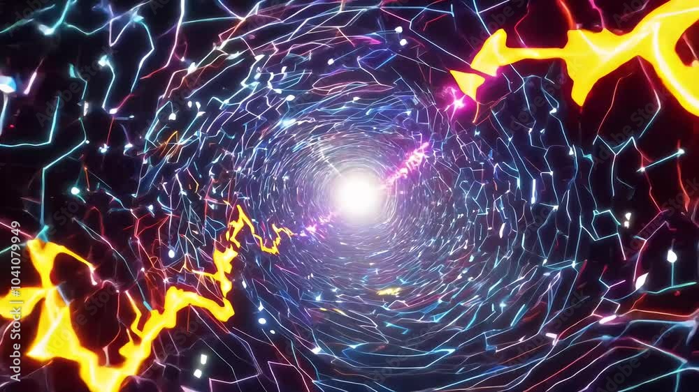 Wall mural dive abstract fire hyper space warp that embodies futuristic scifi tunnel delivering colorful seamle