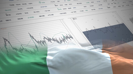 Ireland flag - Waving flag on report analytics data statement