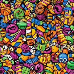 Obraz premium seamless pattern of assorted Halloween candies in vibrant colors