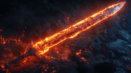 Naklejka premium Sword of Lava A mythical sword forged in the heart of a volcano