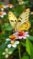 Fototapeta premium A butterfly is sitting on a pink flower