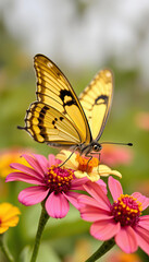 Naklejka premium A butterfly is sitting on a pink flower