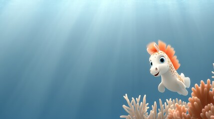 Obraz premium Cute seahorse swimming gracefully among colorful coral reefs.
