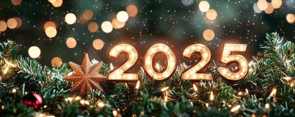 The word "2025" christmas style banner