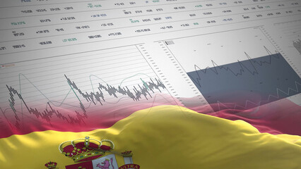 Spain flag - Waving flag on report analytics data statement