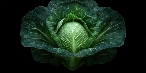 Fototapeta premium Fresh Green Cabbage Vegetable Isolated on Black Background