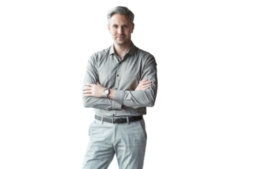 Handsome successful businessman looking camera hands crossed friendly chief standing on a transparent background
