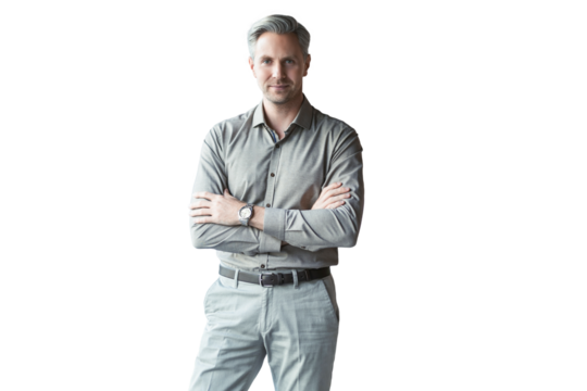 Handsome successful businessman looking camera hands crossed friendly chief standing on a transparent background