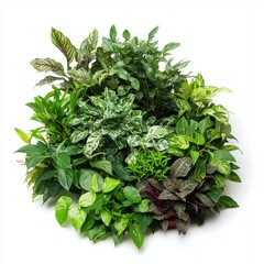 A variety of indoor plants creating a lush indoor garden, set on a white background. isolated on white background. 