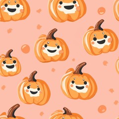Fototapeta premium seamless pattern of pumpkin-flavored treats with cute faces