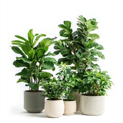 Obraz premium A group of indoor plants in different sizes, isolated on a white background. isolated on white background. 