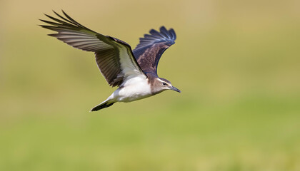 A white bird with red feet flies in the sky