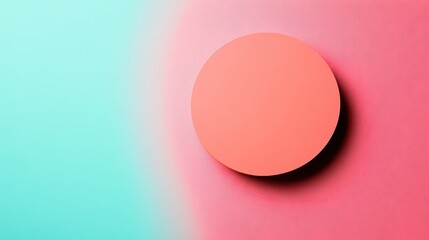 A minimalist composition featuring a round shape against a vibrant pastel background of pink and teal hues.