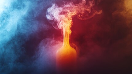Abstract Smoke and Bottle Silhouette in Blue and Red Lighting