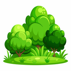 Cartoon Forest Landscape with Green Trees and Bushes Illustration