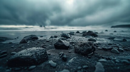 Volcanic Rocks on Black Sand Beach