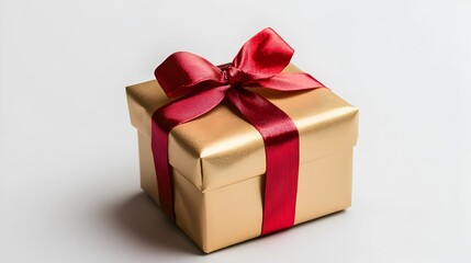 Obraz premium Small Gold Wrapped Gift with Red Satin Bow