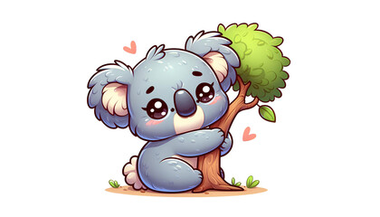 Obraz premium Cartoon Koala Snuggling a Tree