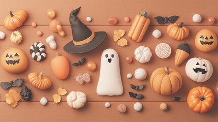 spooky halloween 3D element pumpkin and hat