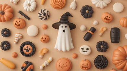 spooky halloween 3D element pumpkin and hat