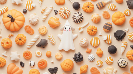 spooky halloween 3D element pumpkin and hat