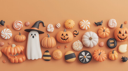 spooky halloween 3D element pumpkin and hat