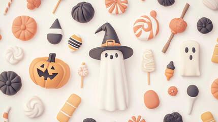 spooky halloween 3D element pumpkin and hat