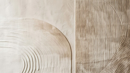 Beige wall with a pattern of lines and curves, white and brown colors, beige tone, minimalist abstract background